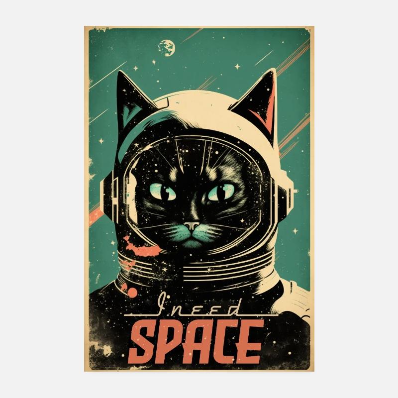 Affiche spatiale rétro de style rétro de l’astronaute chat Poster 20 x 30 cm