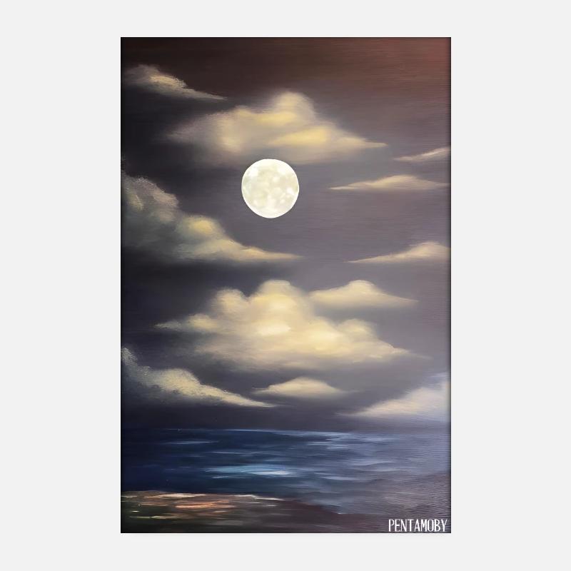 Moon Night Evening Nature Rest Moonlight Full Moon Poster 8" x 12" (20x30 cm)
