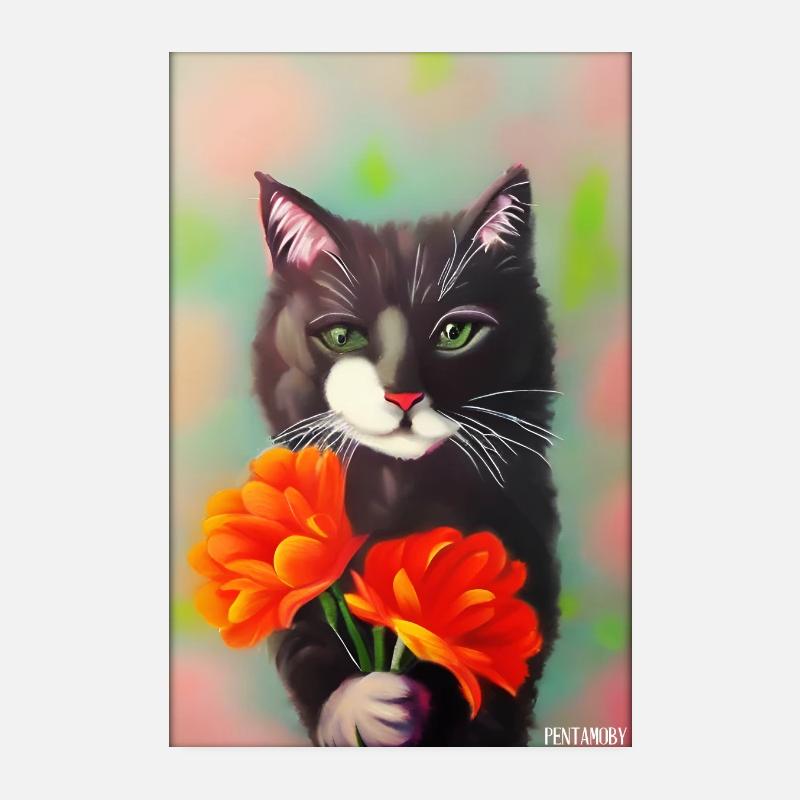 Chat Fleur Nature Fleur Jardin Chat Amour Chat Chat Poster 20 x 30 cm