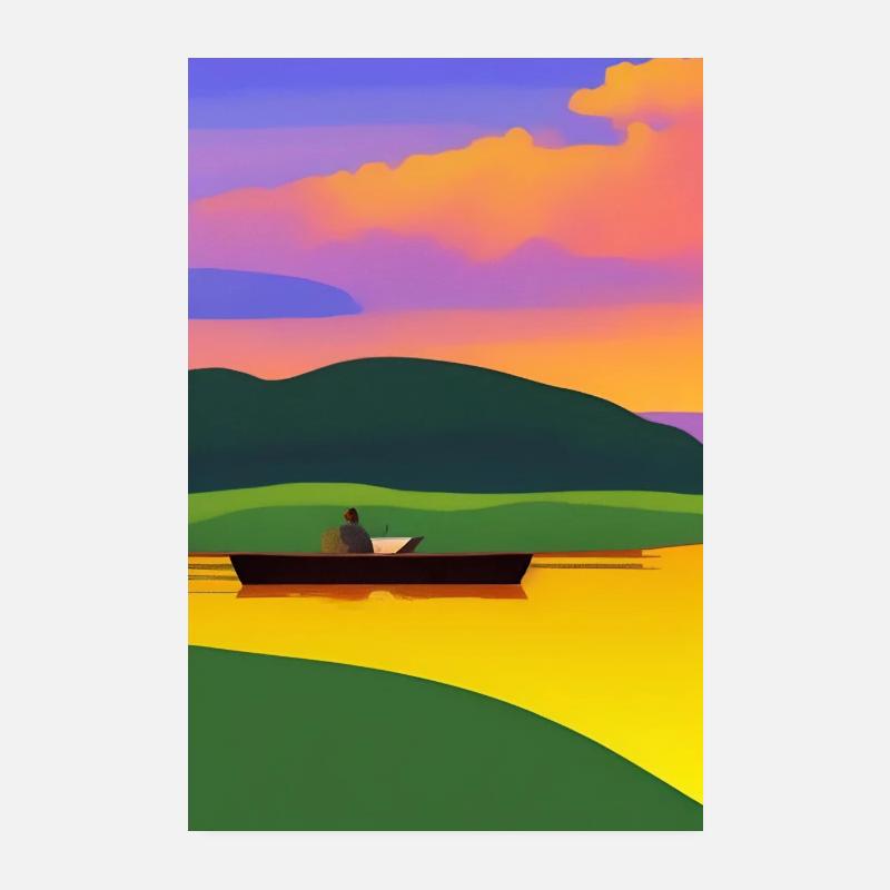 Landschaft mit See, Boot und Berge Poster 20x30 cm
