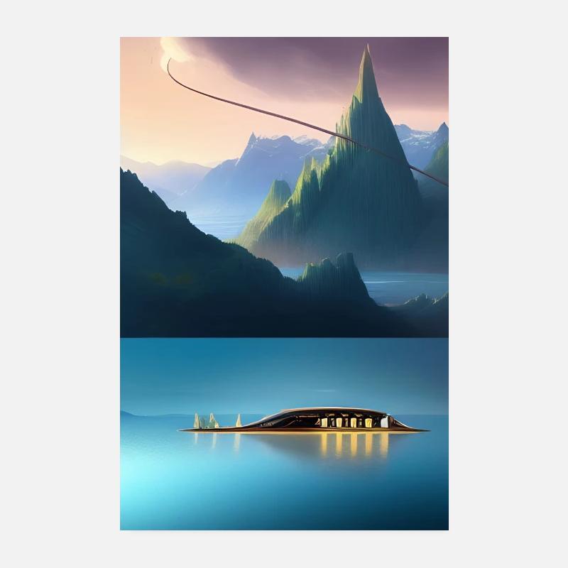 Landschaft mit See, Boot und Berge Poster 20x30 cm