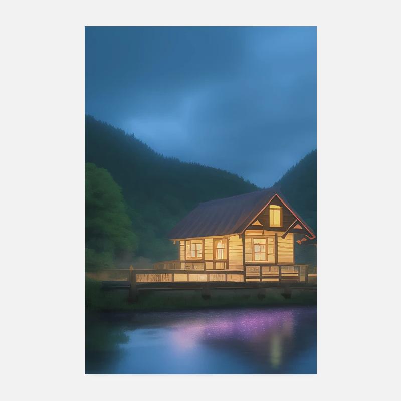 Charmante cabane au bord du lac Poster 20 x 30 cm