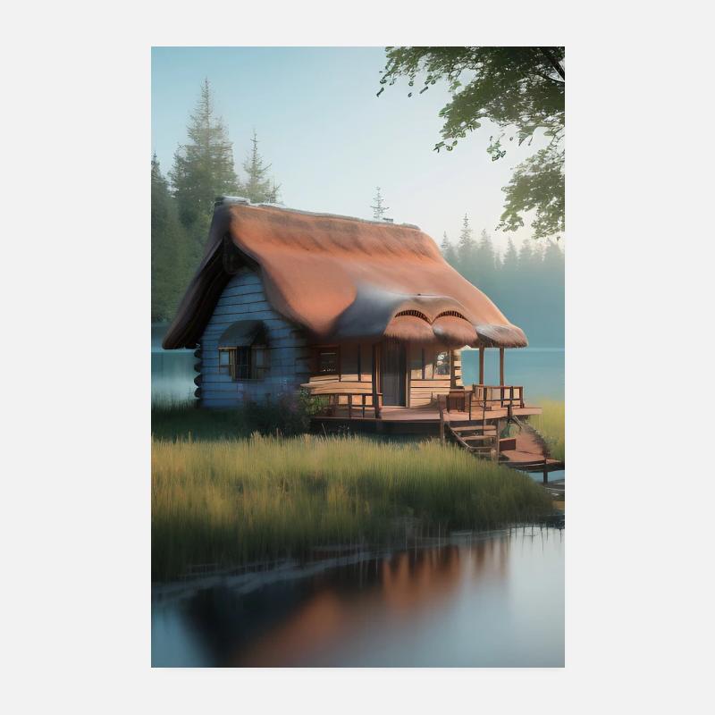 Charmante cabane au bord du lac Poster 20 x 30 cm