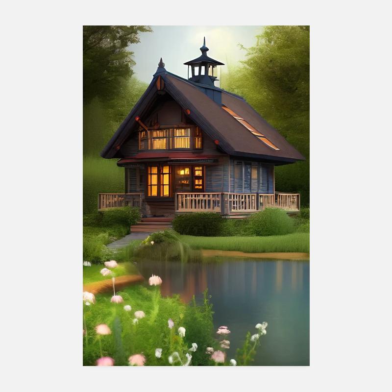 Charming lakeside cabin Poster 8" x 12" (20x30 cm)