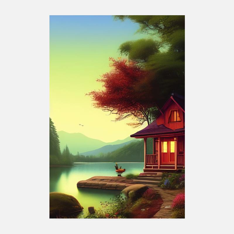Charmante cabane au bord du lac Poster 20 x 30 cm