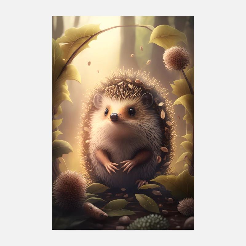 Der neugierige Igel im Wald - Poster 20x30 cm - Weiß