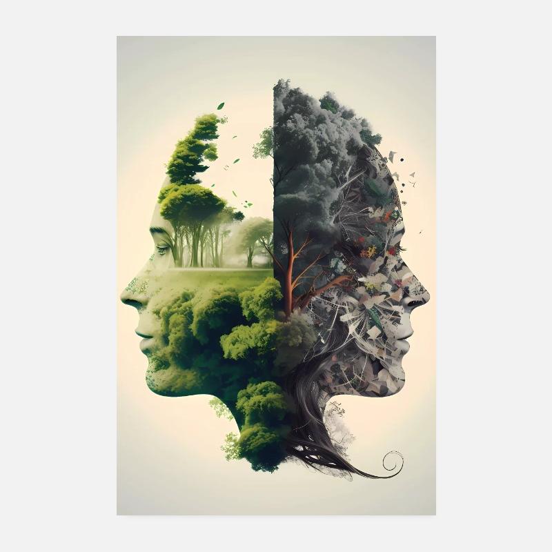 Gesicht Landschaft Kollage Poster 20x30 cm