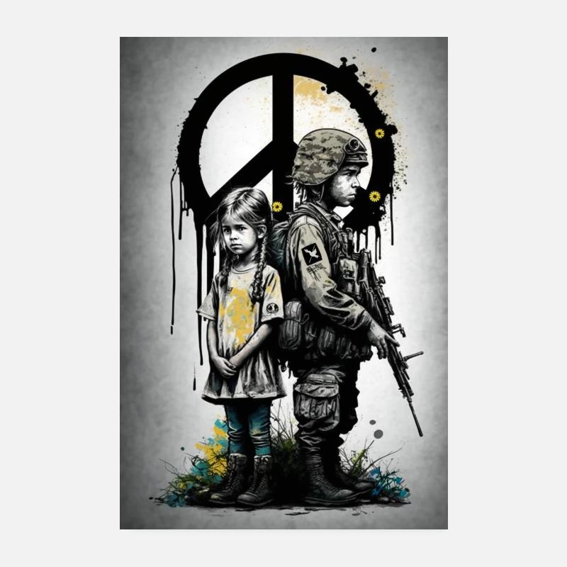 Mädchen und Junge Soldat Krieg Frieden Ukraine Poster 20x30 cm
