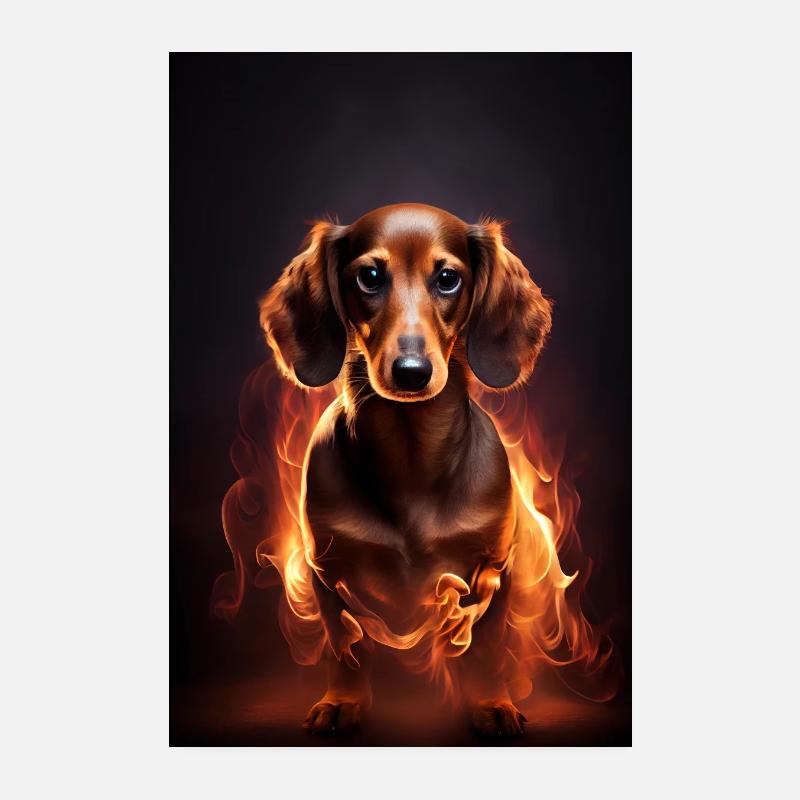 Dachshund Dog Fire Poster 8" x 12" (20x30 cm)