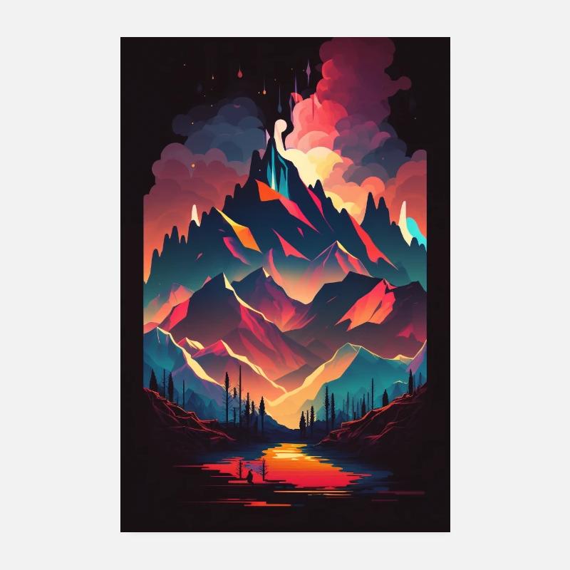Montagnes Minimalisme Abstrait Forest Animals Retro Trend Poster 20 x 30 cm