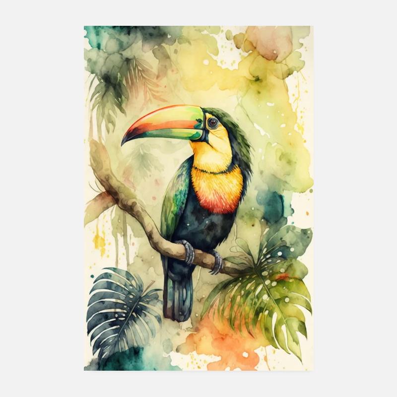 Tucan Aquarelle Oiseau Jungle Forêt tropicale humide Poster 20 x 30 cm