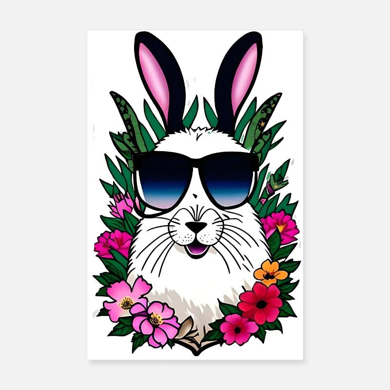 Rabbit Alpaca Easter Flowers Poster 8" x 12" (20x30 cm)
