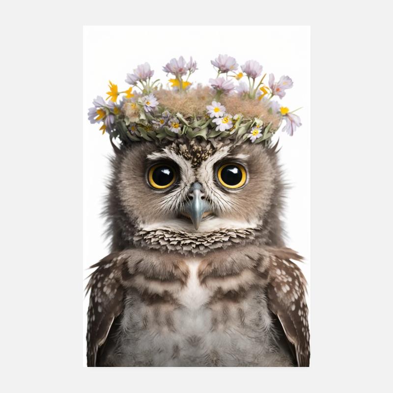 Eule mit Blumenkranz Nachteule Wald Vogel Poster 20x30 cm