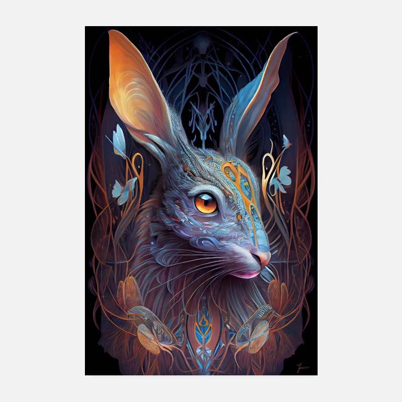 Portrait de lapin décoré avec art Poster 20 x 30 cm