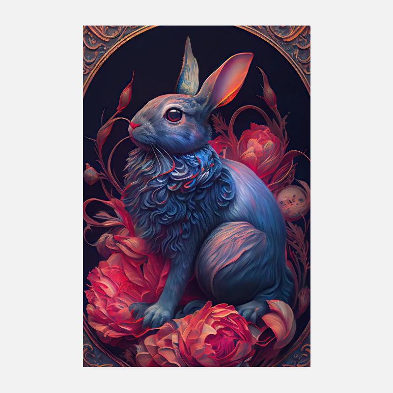 Lapin astucieusement élégant avec des fleurs Poster 20 x 30 cm