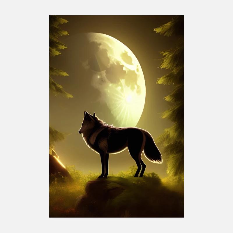 Wolf and Moon Poster 8" x 12" (20x30 cm)