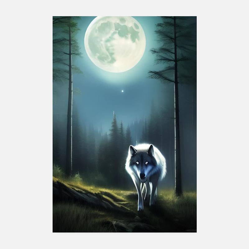 Wolf and Moon Poster 8" x 12" (20x30 cm)
