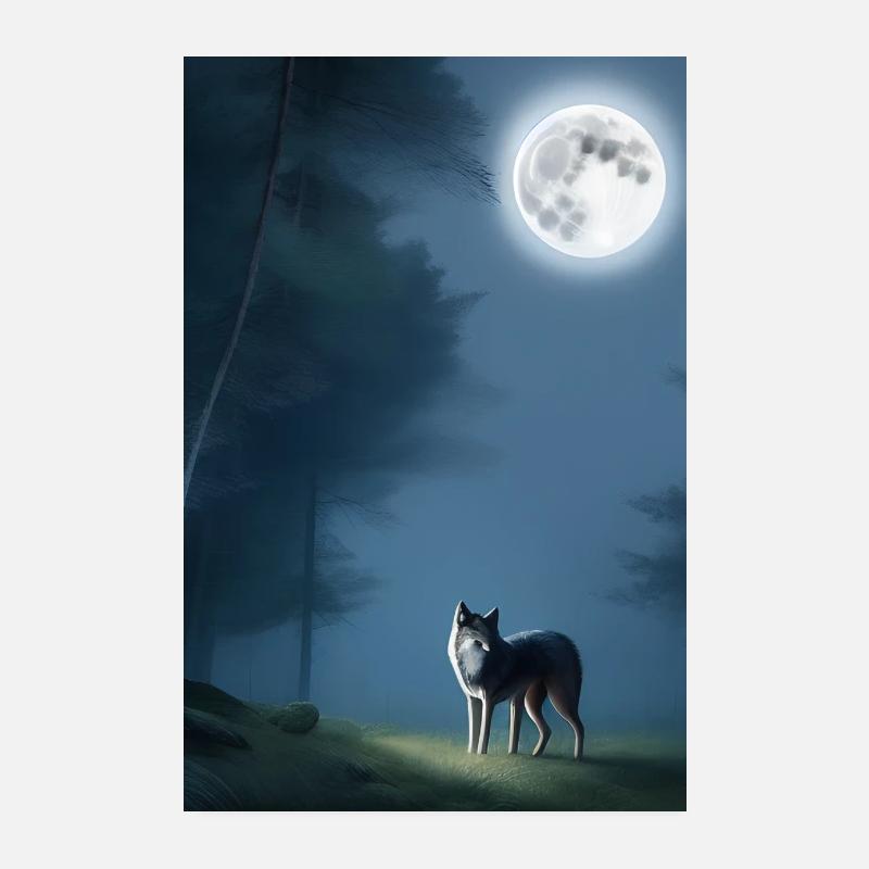 Le loup et la lune Poster 20 x 30 cm