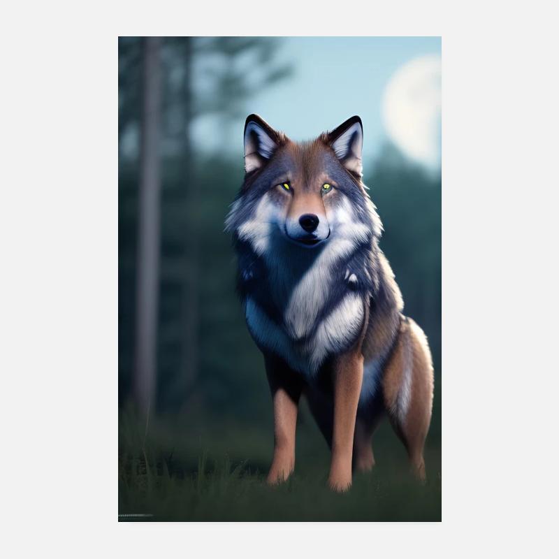 Wolf and Moon Poster 8" x 12" (20x30 cm)