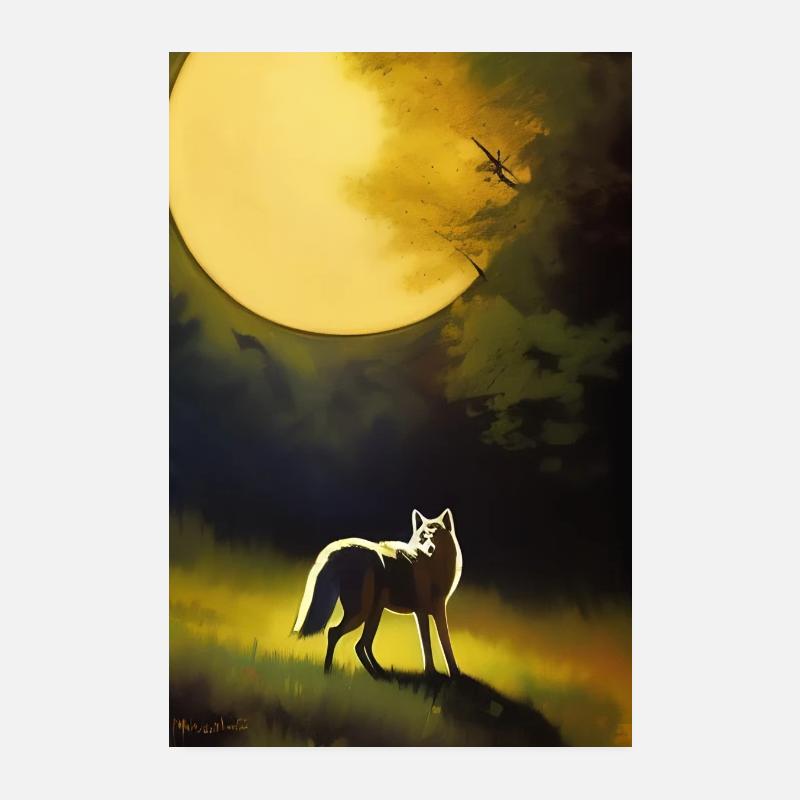 Wolf and Moon Poster 8" x 12" (20x30 cm)