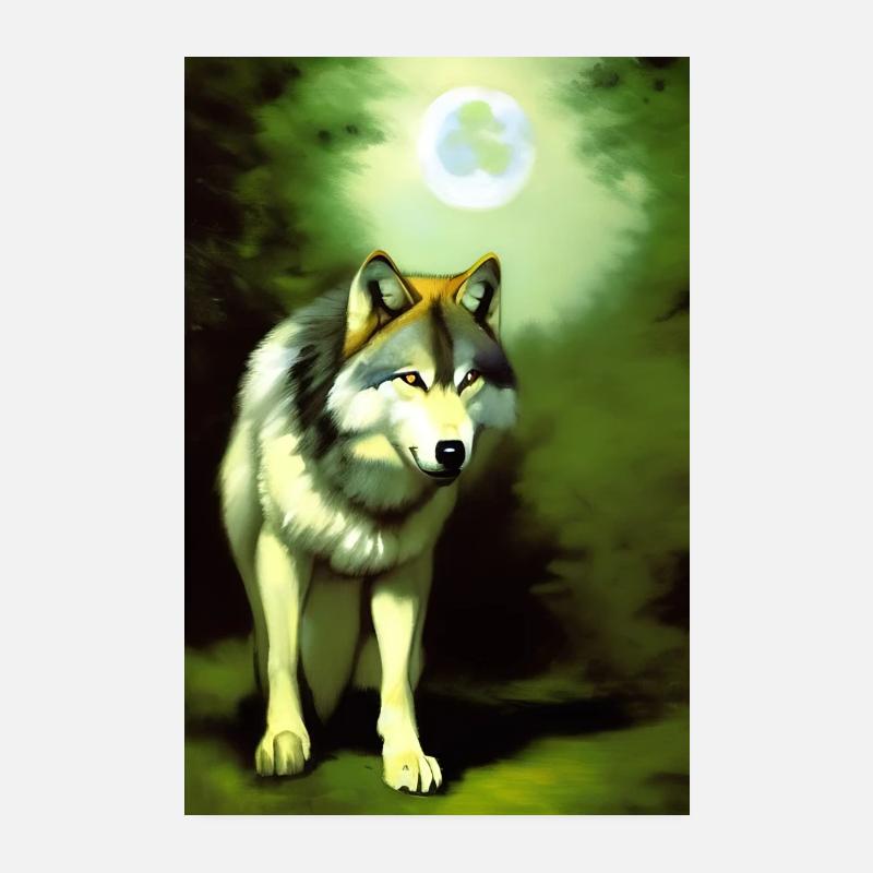 Wolf und Mond Poster 20x30 cm