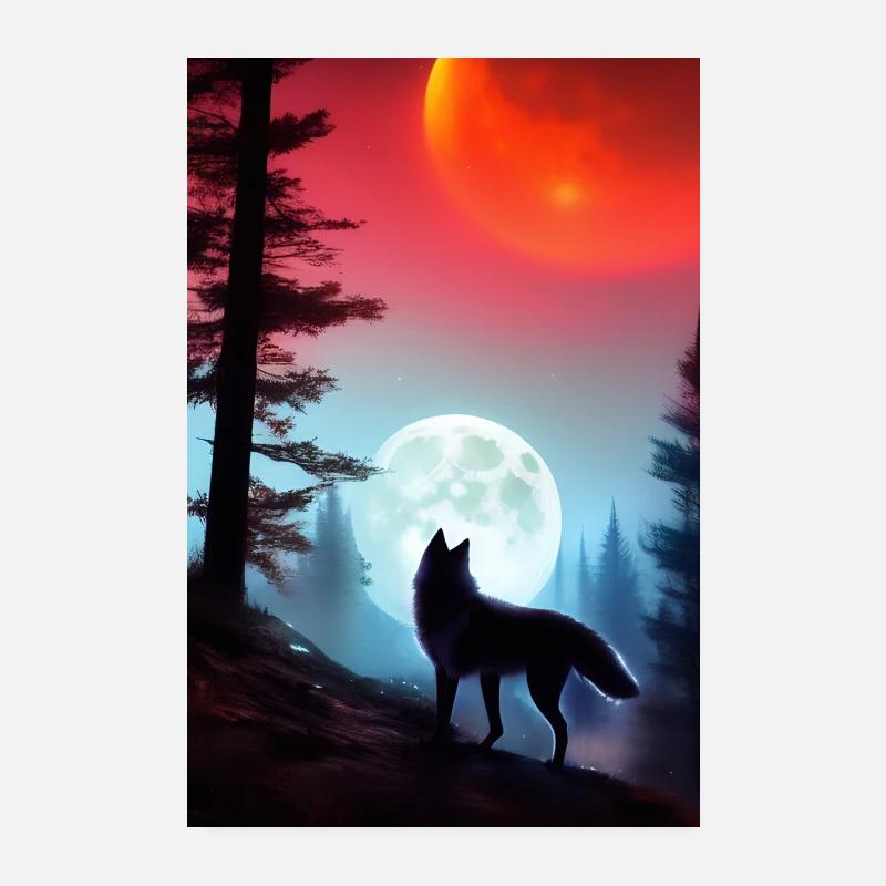 Wolf and Moon Poster 8" x 12" (20x30 cm)