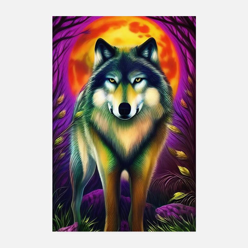 Wolf und Mond Poster 20x30 cm