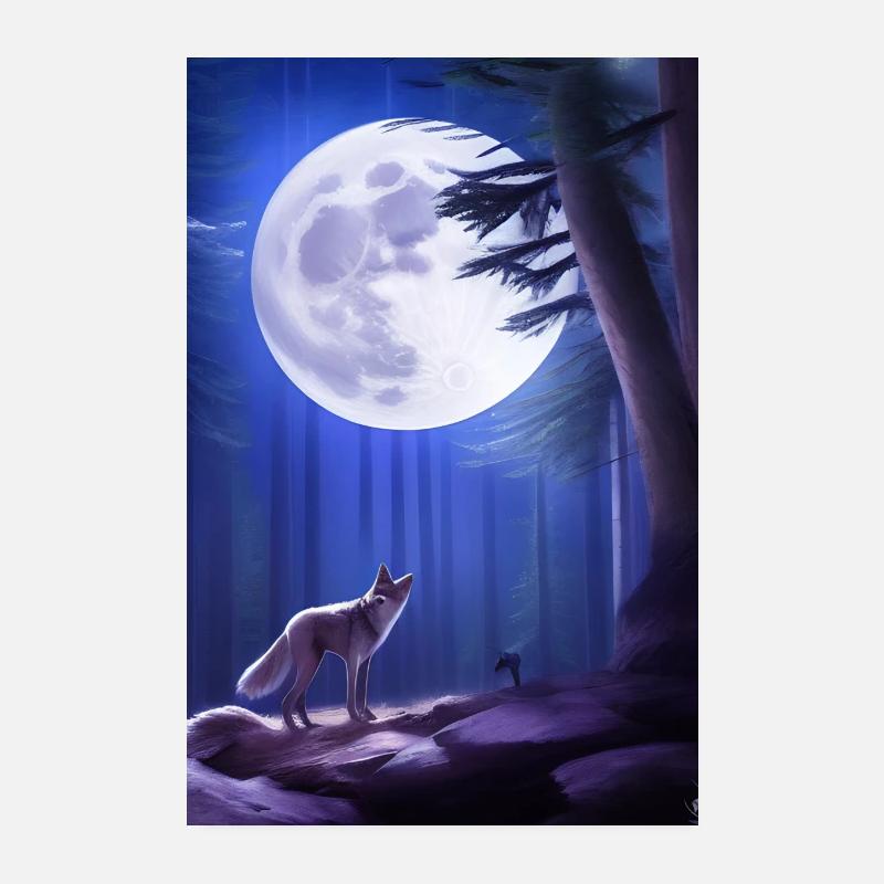 Wolf and Moon Poster 8" x 12" (20x30 cm)