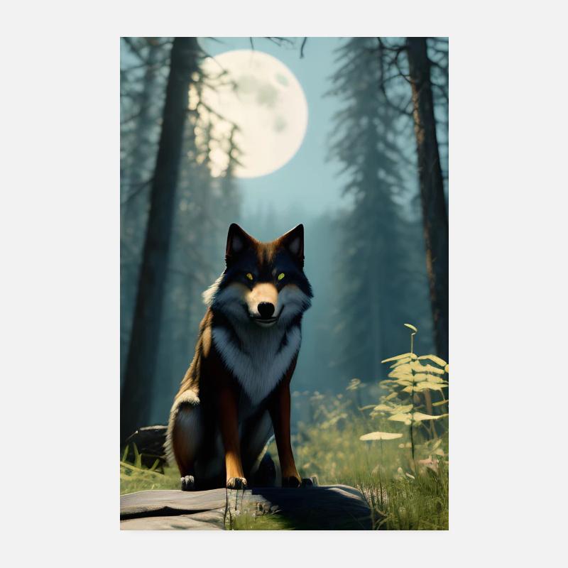Wolf und Mond Poster 20x30 cm