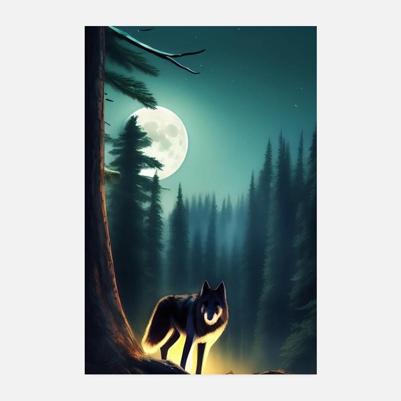 Wolf and Moon Poster 8" x 12" (20x30 cm)