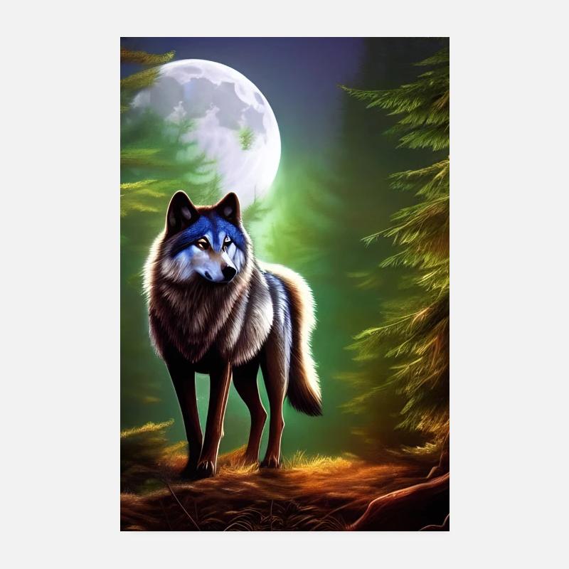 Wolf und Mond Poster 20x30 cm