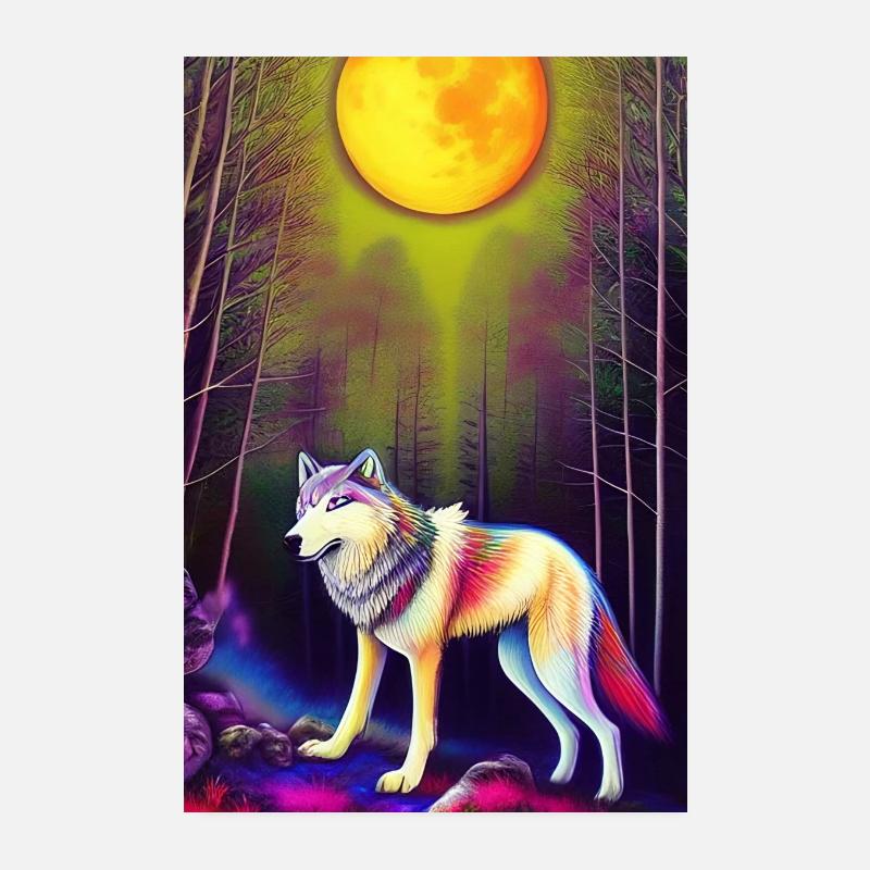 Le loup et la lune Poster 20 x 30 cm