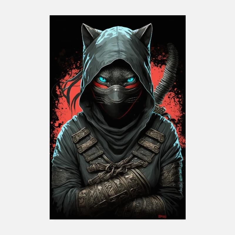 Ninja Katze Japan Poster 20x30 cm