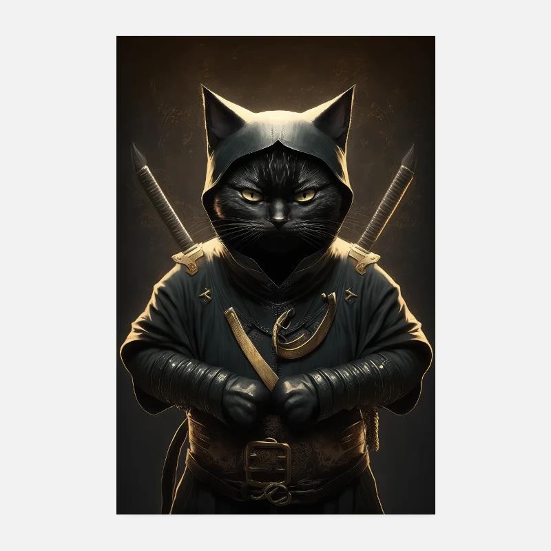 Ninja Katze Japan - Poster 20x30 cm - Weiß