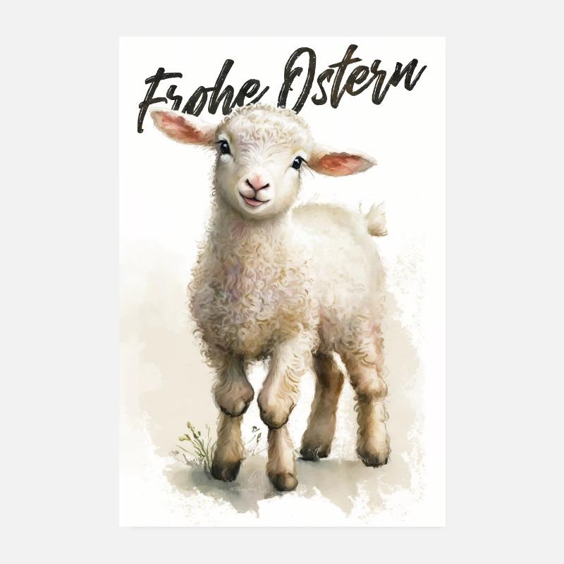 Frohe Ostern Lamm Schaf lächelt Osterlamm Feiertag Poster 20x30 cm