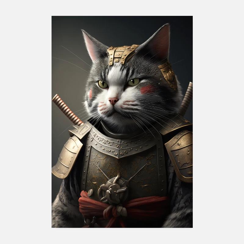 Samurai Cat Cat Cool Japan Warrior Poster 8" x 12" (20x30 cm)