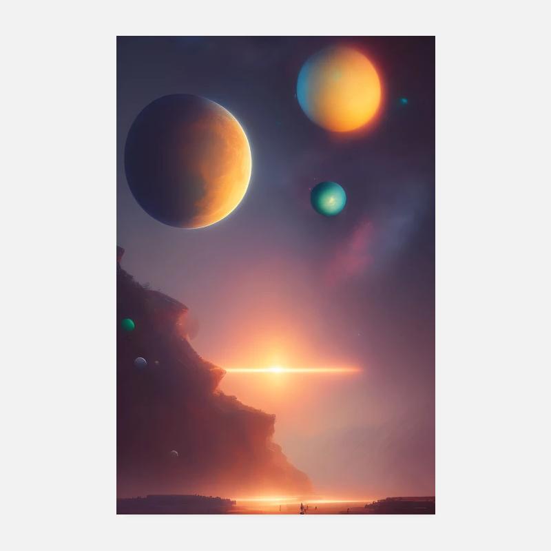 Rum, planeter - Poster 20x30 cm - hvid