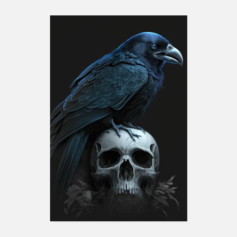 Raven sits on skull skull Poster 8" x 12" (20x30 cm)