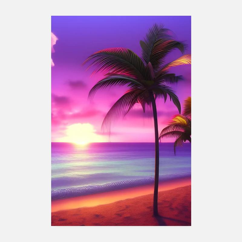 Caribbean Palm Beach Poster 8" x 12" (20x30 cm)