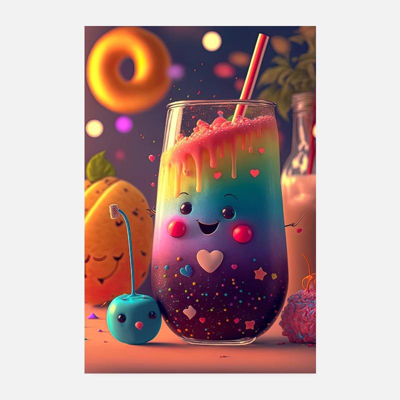 Buntes Kawaii-Getränk Poster 20x30 cm