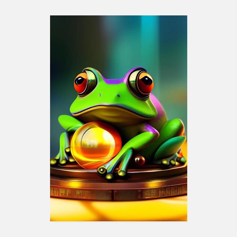 Frosch mit Gold Kugel Poster 20x30 cm