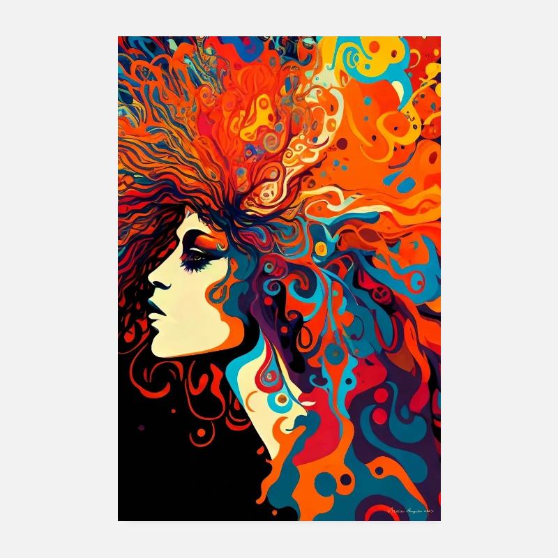 Auf der Bühne in den 70ern -3- Psychedelische Kunst - Poster 20x30 cm - Weiß