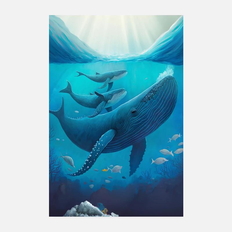 Mutter Buckelwal mit ihren Kindern Poster 20x30 cm