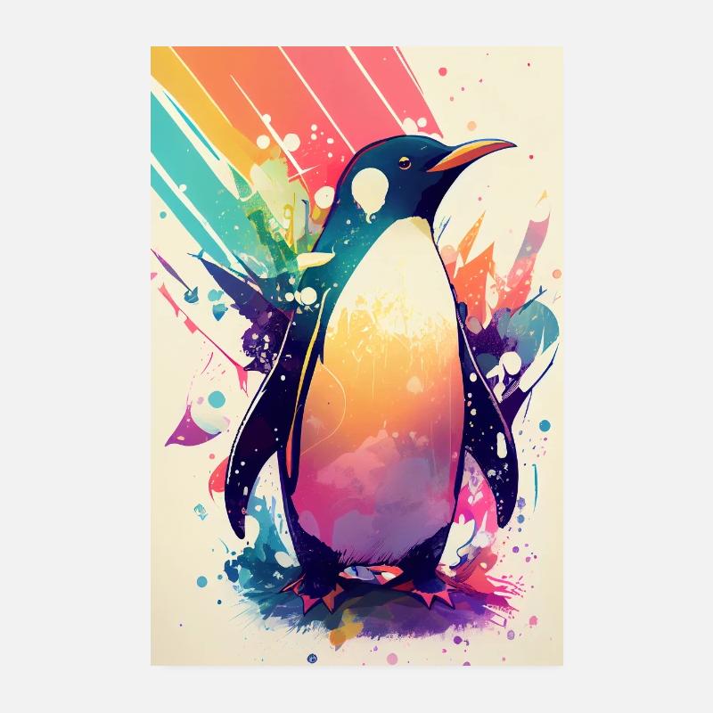 Pinguin Pinguine Tier Rainbow - Poster 20x30 cm - Weiß