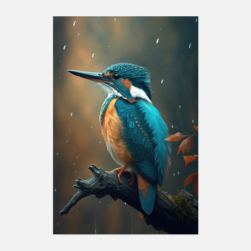 Eisvogel Kingfisher Vogel oiseau amoureux - Poster 20 x 30 cm - blanc