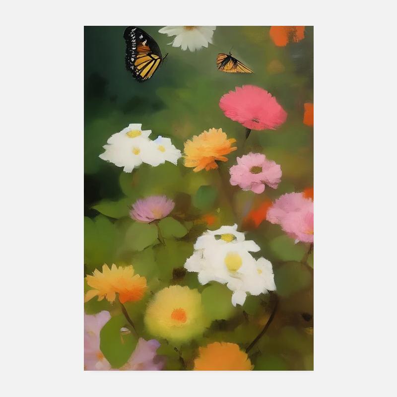 Fleurs et papillon Poster 20 x 30 cm