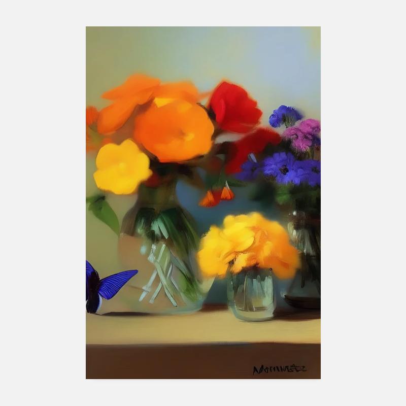 Fleurs et papillon Poster 20 x 30 cm