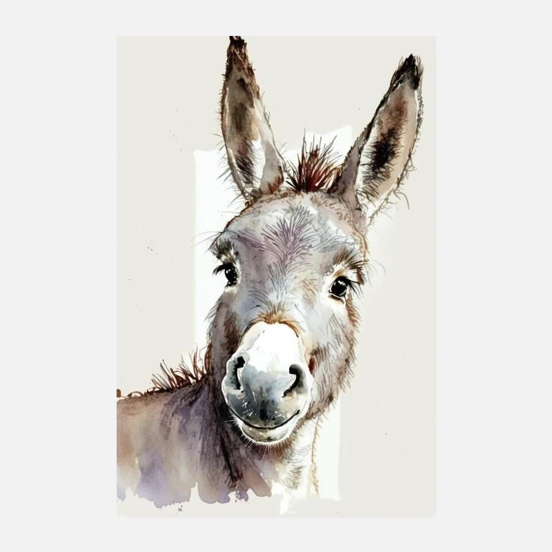 Asino sveglio acquerello mulo disegno bambino bambini - Poster 20x30 cm - bianco