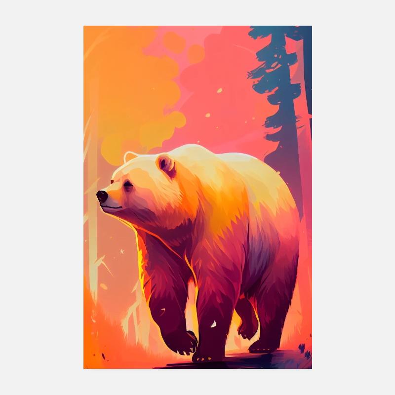 Bear Grizzly Bear Brown Bear Sunset Poster 8" x 12" (20x30 cm)