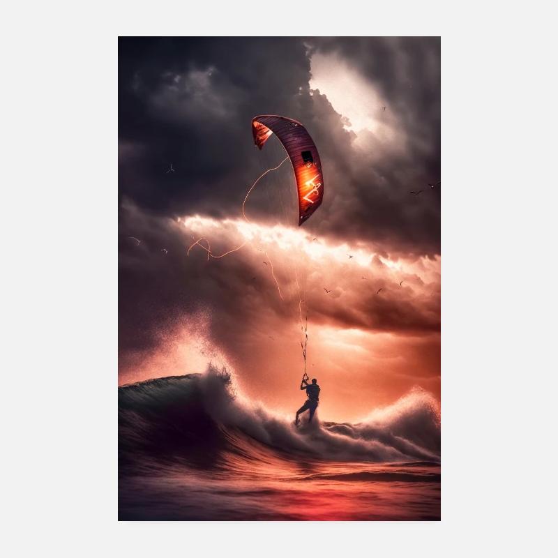 Kitesurfing Poster Beautiful Wall Decor for Beach Poster 8" x 12" (20x30 cm)